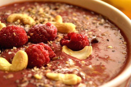 Acai bowl with goji berries and bee pollen