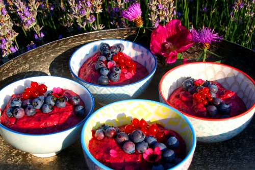 Berry cream dessert with raspberry honey