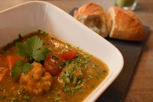 Moringa soup with vegetarian dumplings