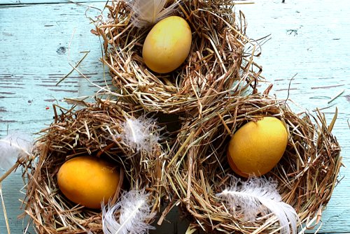 Homemade Easter nests made from hay or straw