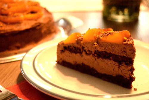 Chocolate protein cake with flower pollen