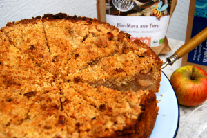 Apple pie with crumble - close-up