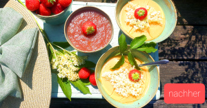 Elderberry pudding with rhubarb