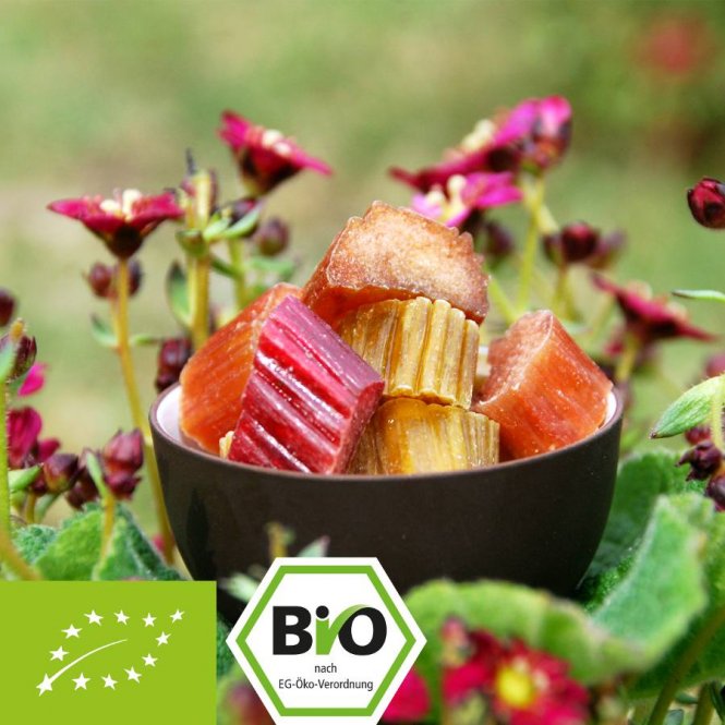 Organic rhubarb pieces - candied - sweet-sour 