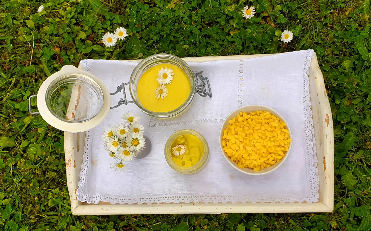 Cuckoo Flower Ointment and Ingredients on a Tray