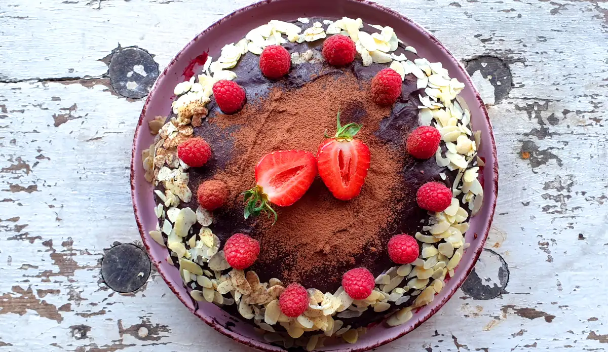 Raspberry and almond cake close-up