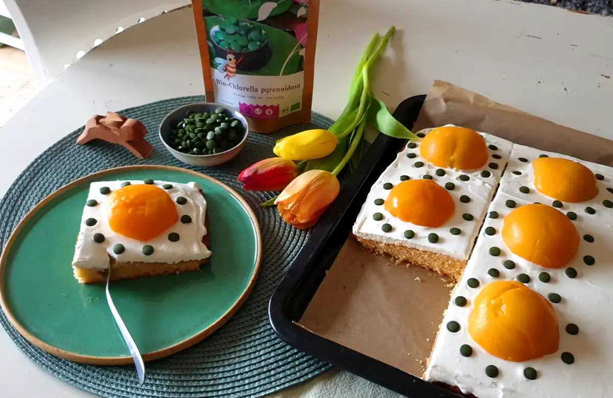 Fried egg cake close-up