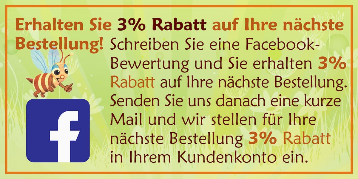 Liken Sie uns auf Facebook und erhalten Sie 3% Rabatt auf Ihre nächste Bestellung.